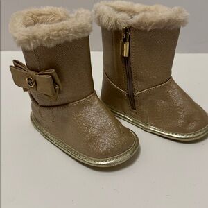 Michael Kors Gold Kids Boots with Faux Fur Trim